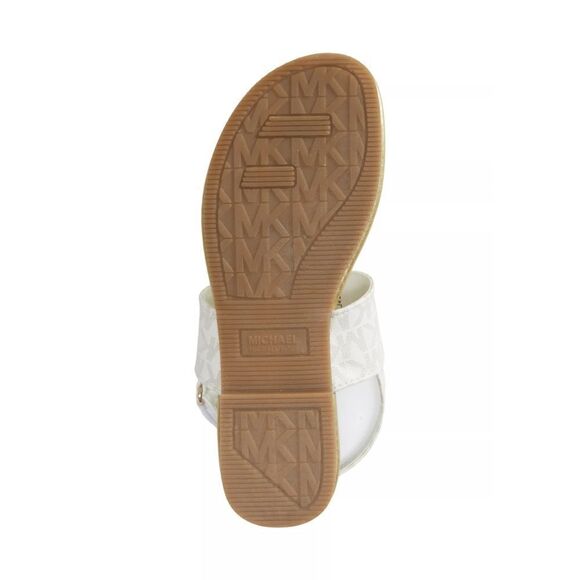 New! MICHAEL KORS Girls Marlie MK Logo T-Strap Sandals Shoe NWOB White Soft Gold - Picture 6 of 13